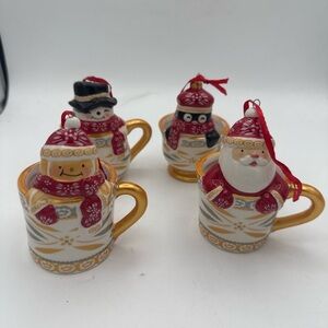 Temptations Old World Confetti Holiday Teacup Ornaments Santa Penguin Snowman